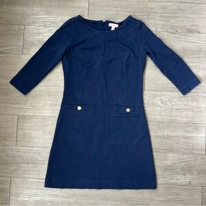 Lily Pulitzer Solid Navy Charlene Shift Dress 3/4 Sleeves Size S